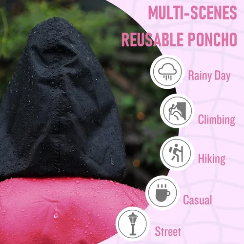 Vista 5 de SaphiRose Unisex Rain Poncho Raincoat Hooded for Adults Women with Pockets