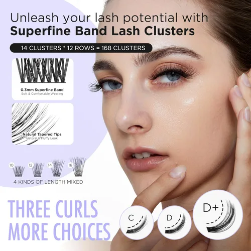 Vista 3 de BEYELIAN - Extensiones de pestañas en racimo, pestañas individuales en racimo 84 piezas, 10-16mm C Curl, extensión de pestañas DIY, banda súper