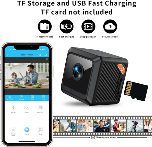 Vista 4 de Mini cámara oculta WiFi inalámbrica - Cámara de seguridad interior con detección de movimiento, visión nocturna, control de aplicaciones