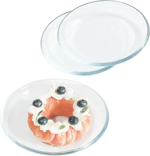 Vista 2 de Platos redondos de vidrio templado de 7 pulgadas, pequeños mini aperitivos, frutas, ensaladas y pasteles, juego de 3 Redondo transparente