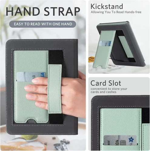 Vista 3 de CoBak Funda inteligente para Kindle Paperwhite de 6.8" de 11ª generación 2021 con función de encendido automático, ligera, delgada, de piel **Salvia