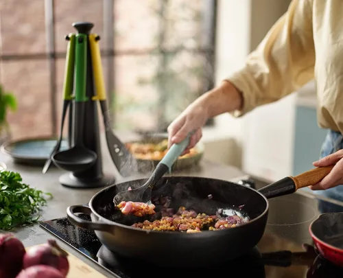 Vista 5 de Joseph Joseph Duo - Juego de utensilios de 5 piezas con soporte de almacenamiento, juego completo con soportes de herramientas integrados