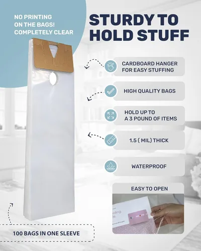 Vista 4 de Skywin - Bolsas de plástico para colgar puertas de 6 x 19 pulgadas (paquete de 100), bolsas transparentes para colgar puertas que protegen volantes