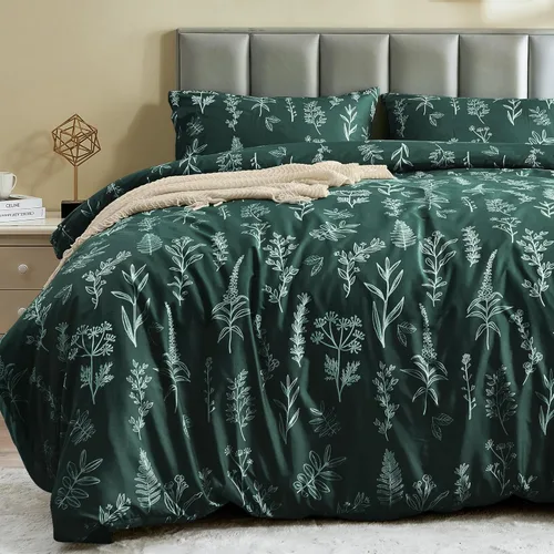 Vista 42 de MUXHOMO - Funda de edredón tamaño Queen, juego de funda de edredón reversible floral gris con cierre de cremallera, 3 piezas, juego de ropa de cama