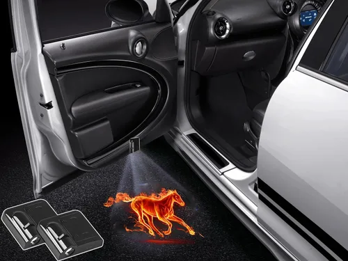 Vista 20 de NewL 2 luces LED de bienvenida para puerta de automóvil para alas de fuego, calavera y logotipo, luces proyectoras, luz de sombra fantasma