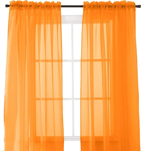Vista 23 de Cortina de 2 paneles, de Elegant Comfort®, traslúcida para ventana, con dobladillo para barra de 2 pulgadas, para decorar Amarillo neón