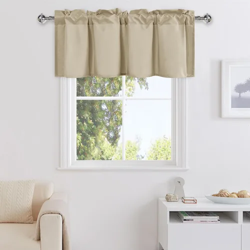 Vista 12 de DWCN Cenefa para ventanas, cenefa de cortina de cocina, cenefa corta sólida, con bolsillo para barra, cortinas para ventana de baño/sótano, 1 panel