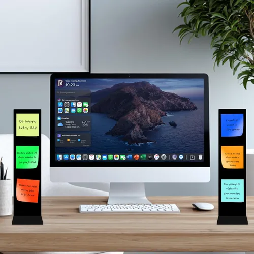 Vista 7 de Tablero de notas de acrílico desmontable y soporte para tablero de mensajes por pantalla de computadora, soporte de notas adhesivas, panel