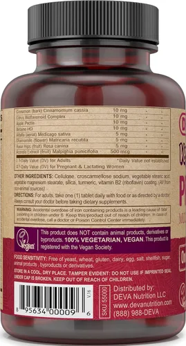 Vista 3 de DEVA Suplemento multivitamínico prenatal vegano y mineral, fórmula única al día, vitaminas A, C, D, E, K, complejo B, con folato y hierro quelado