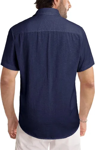 Vista 69 de JMIERR Camisas de vestir a rayas con botones y manga corta para hombre