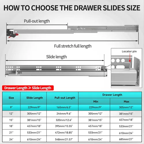 Vista 6 de Cajón de montaje inferior de cierre suave, rieles de 9 pulgadas con soporte de montaje trasero, dispositivos de bloqueo, tornillos para marco facial