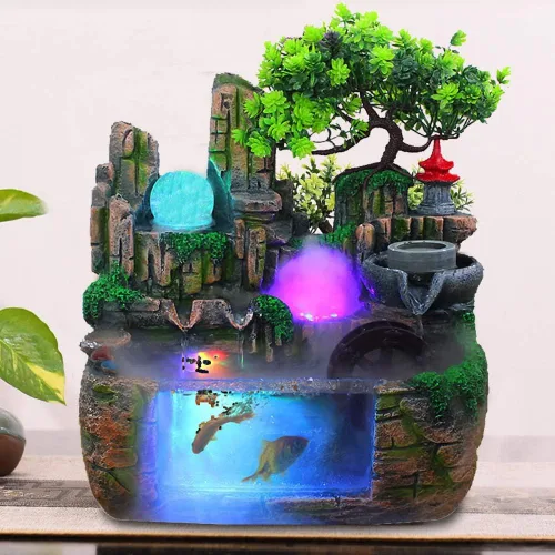 Vista 3 de Fuente de rocalla de mesa para interiores, mini cascada, fuente de agua de rocalla para el hogar, oficina, dormitorio, decoración de escritorio