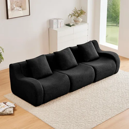 Vista 39 de Sofás de peluche sin hueso para sala de estar, juego de sofá modular negro con asiento profundo, sofá de gran tamaño, sofás para sala, cómodos sofás