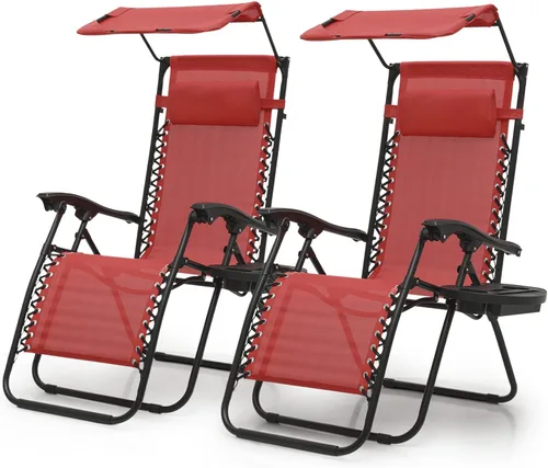 Vista 19 de Magshion Silla de Descanso Zero Gravity con Toldo, Silla Reclinable Plegable para Patio Exterior con Bandeja Lateral, Reclinable Antigravedad
