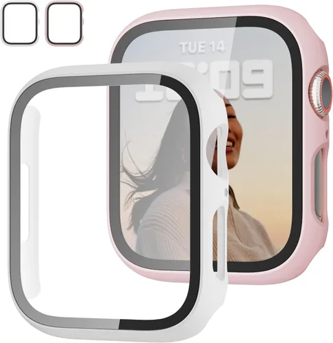 Vista 26 de JZK - 2 fundas con protector de pantalla de vidrio templado para Apple Watch Series 3/2/1 de 38 mm, ultradelgadas, de cobertura completa, Negro/Negro