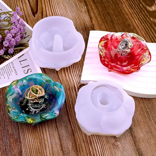 Vista 5 de Actvty Molde de resina para anillos, 2 moldes de silicona para anillos de rosa para resina epoxi, moldes de silicona para bricolaje, soporte