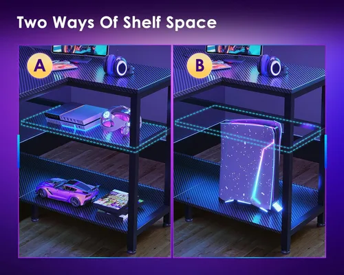 Vista 8 de ODK Escritorio para juegos de 40 pulgadas con tomas de alimentación USB y luces LED, escritorio reversible en forma de L con estantes de Superficie