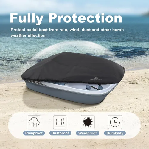 Vista 5 de Explore Land Cubierta para Bote de Pedales - Impermeable de Servicio Pesado para Exteriores Protector de Bote de Remo para 3 o 6 Personas, Negro