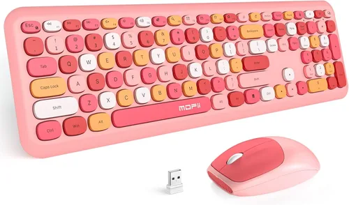 Vista 37 de MOFII Combo de teclado inalámbrico y mouse silencioso, delgado y compacto USB de 2.4 G, tamaño completo, lindo teclado de 110 teclas para PC