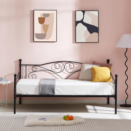 Vista 5 de VECELO Daybed Frame, Twin Size Metal Platform Sofa Bed Mattress Foundation with Headboard, Heavy-Duty Steel Slat Support for Bedroom Living/Guest