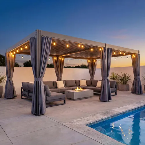 Vista 14 de Domi 10'x10' Aluminum Louvered Pergola Outdoor Pergola with Adjustable Roof Sun Shade Gazebo with Gutter System for Backyard Garden Deck (Dark Grey)