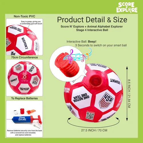 Vista 5 de Score N' Explore Interactive Sound Ball Light Up, Sound, and Counting Ball for Skills Training Fútbol de Estados Unidos Rojo