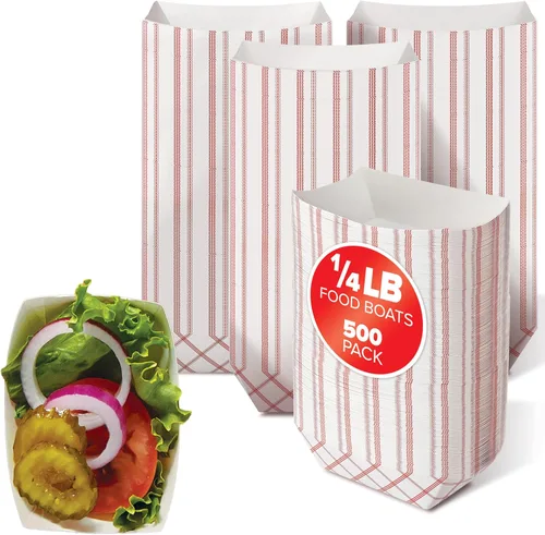 Vista 12 de Stock Your Home Botes de papel extra pequeños (paquete de 100) – Bandejas de papel desechables de 0.5 libras de papel a cuadros rojos y blancos