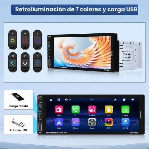 Vista 5 de [Fuluku] Estéreo de coche de 6,9 pulgadas de un solo DIN con Carplay Carplay inalámbrico