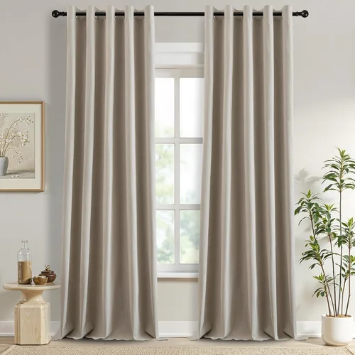 Vista 39 de DONREN Cortinas opacas completas para dormitorio, aislamiento térmico y reducción de ruido, cortinas de lino con ojales para sala de estar y Negro