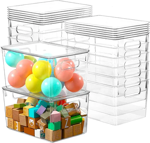 Vista 9 de Paquete de 6 contenedores de almacenamiento transparentes con tapas, cajas de almacenamiento apilables de 7 cuartos de galón para almacenamiento