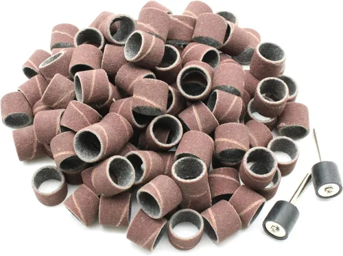 Vista 5 de TEMO 100 piezas de tambor de arena de 1/4 de pulgada de grano 60 grueso con 2 PC 1/8 pulgadas mandril para herramientas rotativas Dremel
