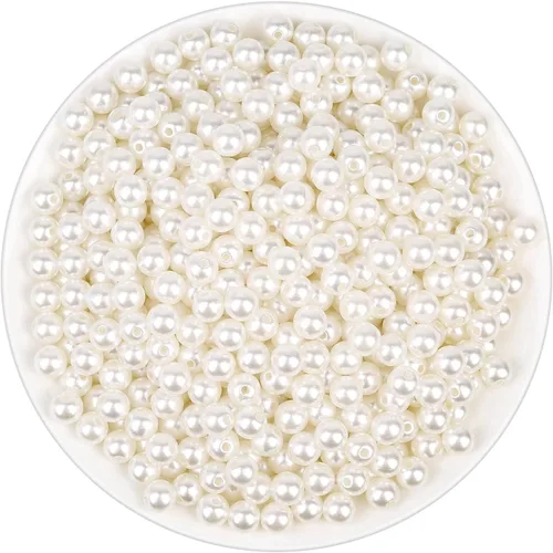 Vista 8 de Cuentas de perlas para manualidades, Anezus 2000 piezas de perlas de imitación de marfil, cuentas de perla pequeñas de 4 MM con agujeros para hacer