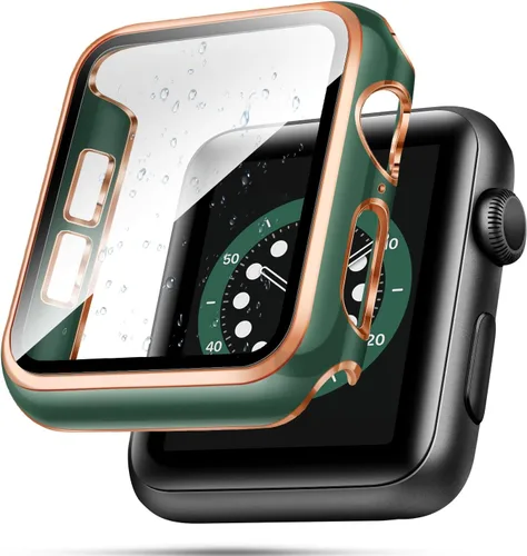 Vista 20 de top4cus Carcasa de 38mm compatible con Apple Watch, con protector de pantalla de vidrio templado incorporado, cubierta de PC para iWatch Series