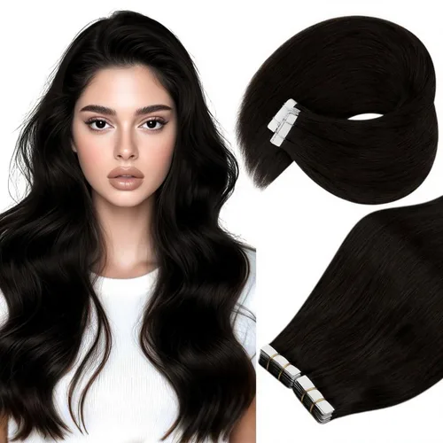 Vista 47 de Ve Sunny Extensiones de cabello humano real con cinta, cabello humano Remy, lacio, doble cara, color marrón oscuro, balayage, rubio dorado oscuro