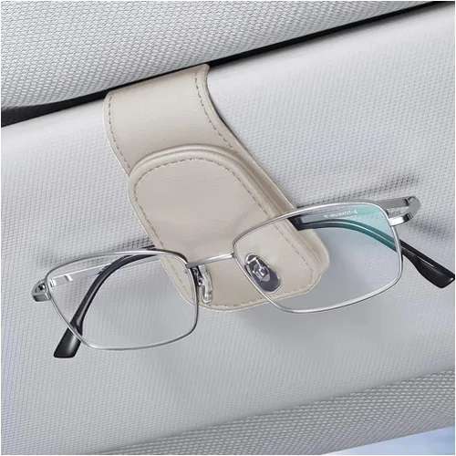 Vista 24 de zipelo Soporte para gafas de sol para coche con visera solar, 2 piezas de colgante de lentes de cuero magnético, clip de montaje para gafas de sol