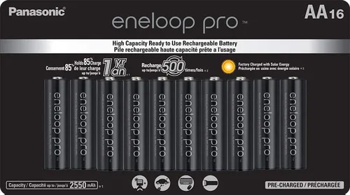 Vista 2 de Eneloop Panasonic BK-3HCCA16FA pro AA - Baterías recargables precargadas Ni-MH de alta capacidad, paquete de 16 y cajas de almacenamiento