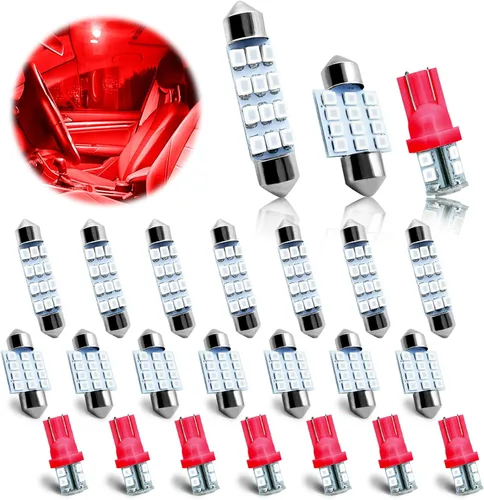 Vista 8 de 24 piezas de bombillas LED de repuesto interior, luces interiores del coche, juego de bombillas LED para cúpula del coche T10 31 mm 42 mm