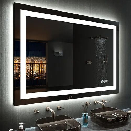 Vista 14 de LOAAO Espejo de Baño LED de 32"X36" con Luces, Anti-Empañamiento, Regulable, Retroiluminado + Iluminado Frontal, Espejo de Tocador de Baño Iluminado