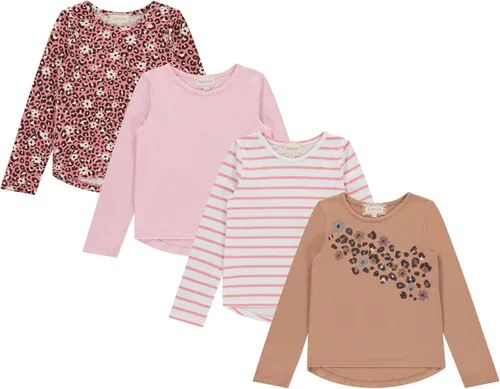 Camisetas de manga larga con gráficos de otoño para niñas, camisetas deportivas escolares, paquete de 4 camisetas con múltiples patrones