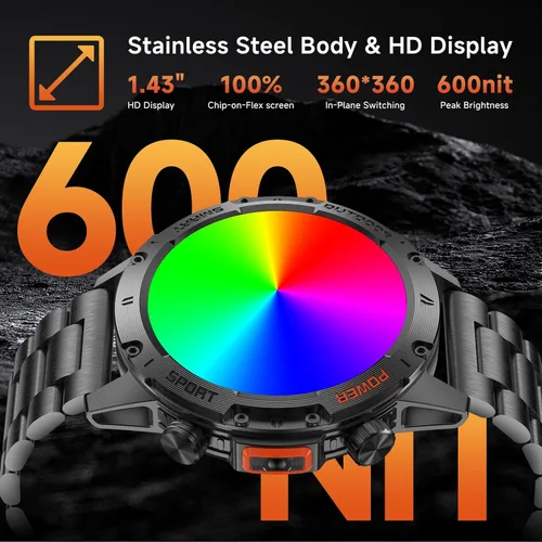 Vista 6 de Relojes inteligentes para hombres, reloj inteligente militar resistente para hombre, cuerpo de acero inoxidable, resistente al agua IP68, espera