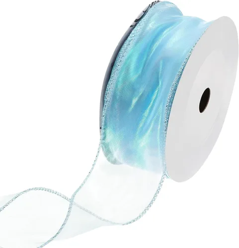 Vista 19 de MECCANIXITY Cinta de Organza Transparente con Alambre Brillante de 1 1/2" de Ancho, Cintas de Gasa Iridiscente con Brillo Pastel, 10 Yardas, Morado