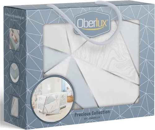 Vista 7 de Juego de ropa de cama para cuna para niños Juego de ropa de cama de 4 piezas para cuna Patrones geométricos, plata brillante, azul bebé