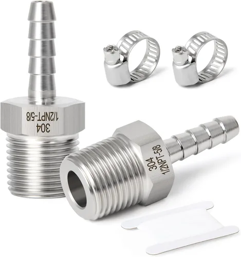 Vista 61 de TAISHER 1 PIEZA Accesorio de Manguera Codo de Acero Inoxidable 304 de 90 Grados - Púa de 1" x Púa de 1" para Combustible/Aire/Líquido/Gas con 2