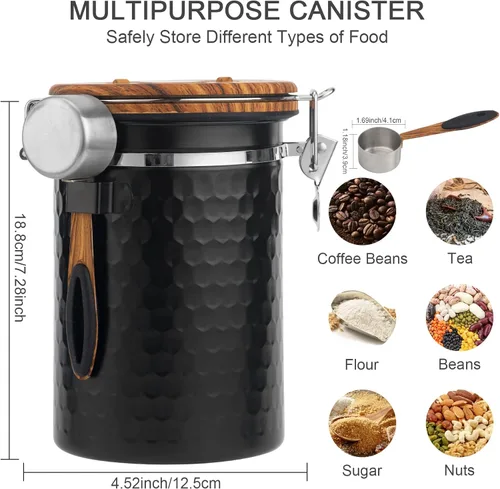 Vista 5 de TEDSWAIT Coffee Canisters - Recipiente hermético de almacenamiento de granos de café para cocina, contenedor de almacenamiento de alimentos de acero