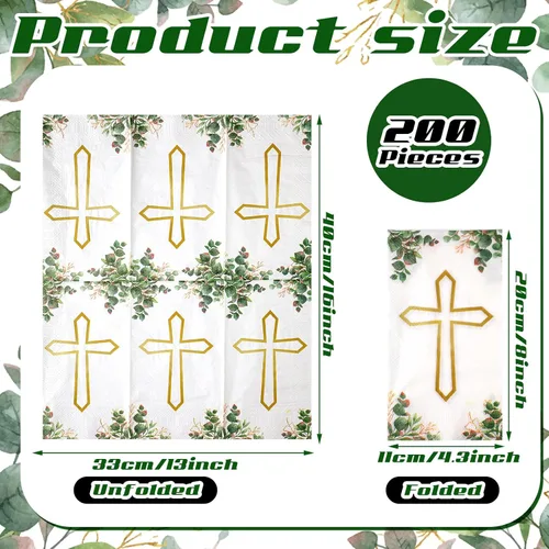 Vista 2 de Karenhi 200 servilletas de bautismo de 2 capas cruzadas, servilletas cristianas para bautismo, servilletas de baño, servilletas decorativas