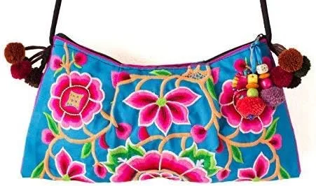 changnoi Cocoon azul bordado Hill Tribe hecho a mano bolso crossbody bolsa