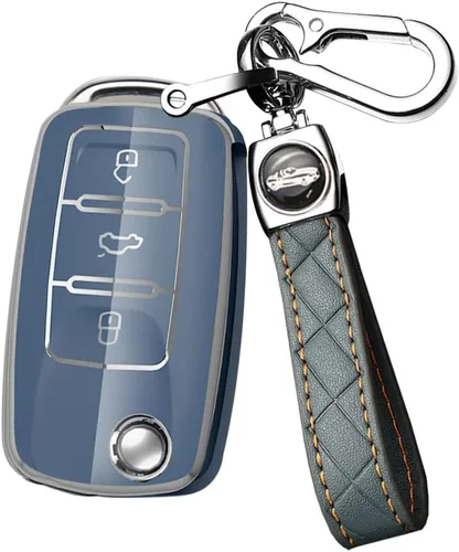 Vista 15 de ontto Funda para llave de coche para Volkswagen Jetta Beetle Tiguan Passat Golf MK6 Polo Negro, Negro