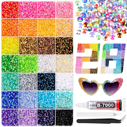 Vista 14 de 30000 diamantes de imitación de resina para decorar con 3 piezas de pegamento para joyería B7000, gemas AB de respaldo plano para manualidades