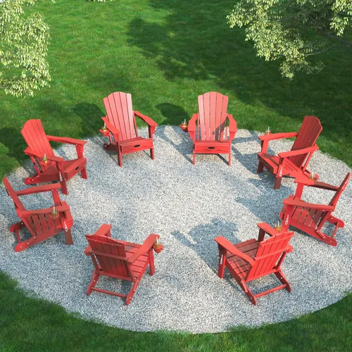 Vista 35 de THOEOE Silla Adirondack plegable, silla de exterior HDPE para todo tipo de clima con soporte para tazas, textura de madera, silla para hoguera