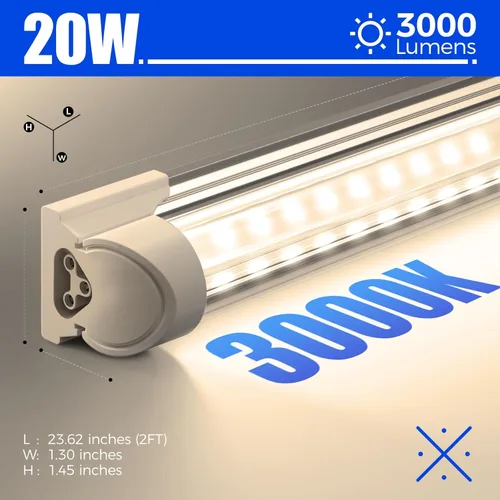Vista 7 de Barrina Luz LED para Taller de 2 Pies, 20W 3000LM 3000K, Luces de Tubo Enlazables con Cubierta Transparente, Iluminación LED T8 Integrada